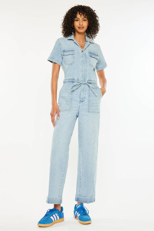 WIDE LEG DENIM COVERALLS