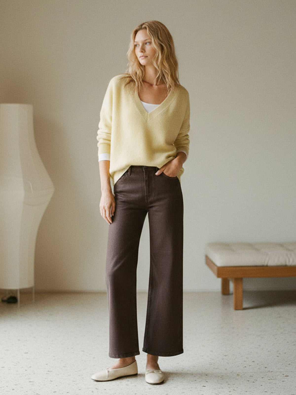 HIGH RISE COFFEE WIDE LEG JEANS