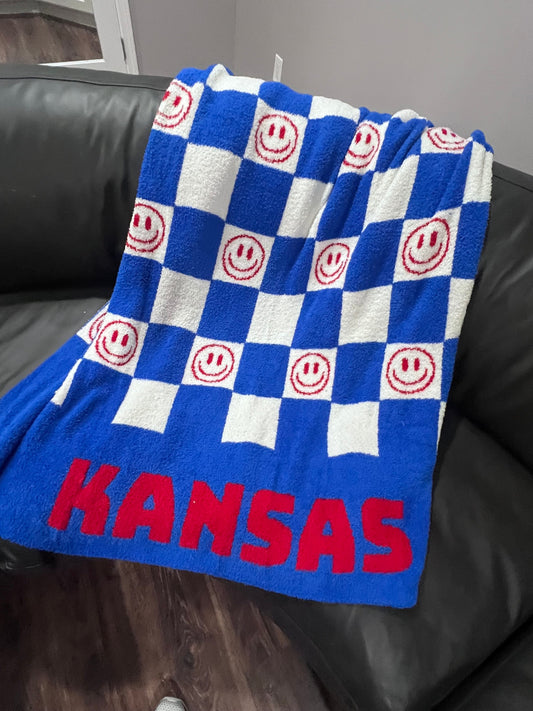 Large Kansas Blanket, 100% Polyester Microfiber Blanket, Soft Sports Blanket, Football Blanket, Basketball Blanket, Graduation Gift