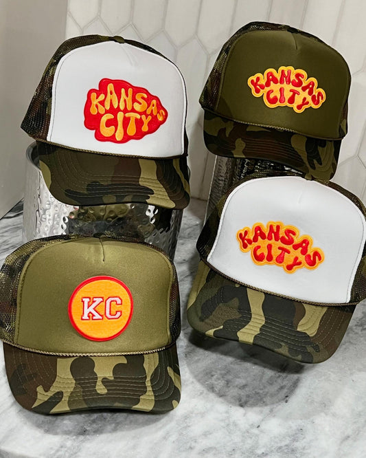 Kansas City Patch Hat, Trucker Hat, Kansas City Football Hat, Camo Hat