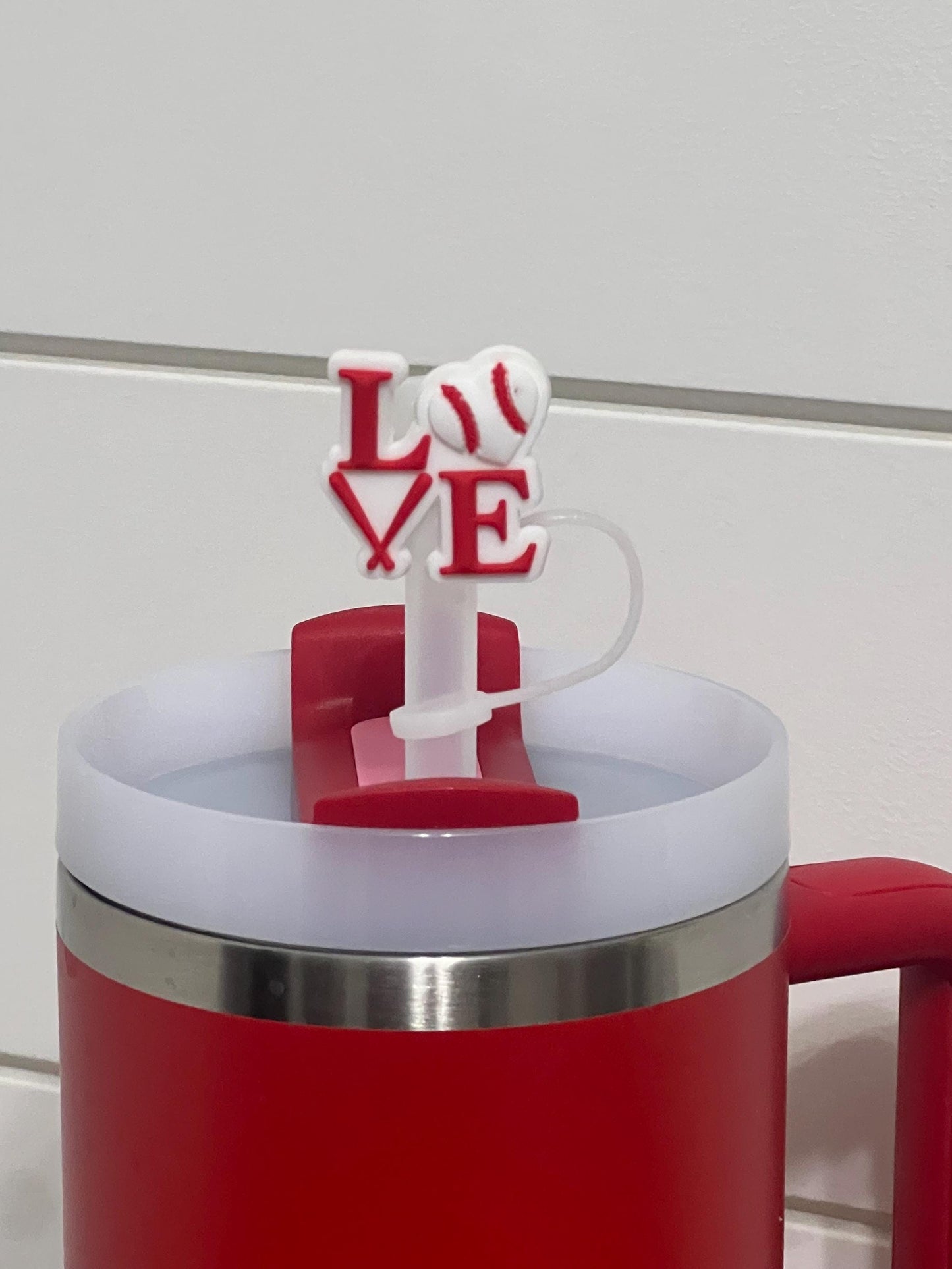 Baseball love straw topper (10mm)