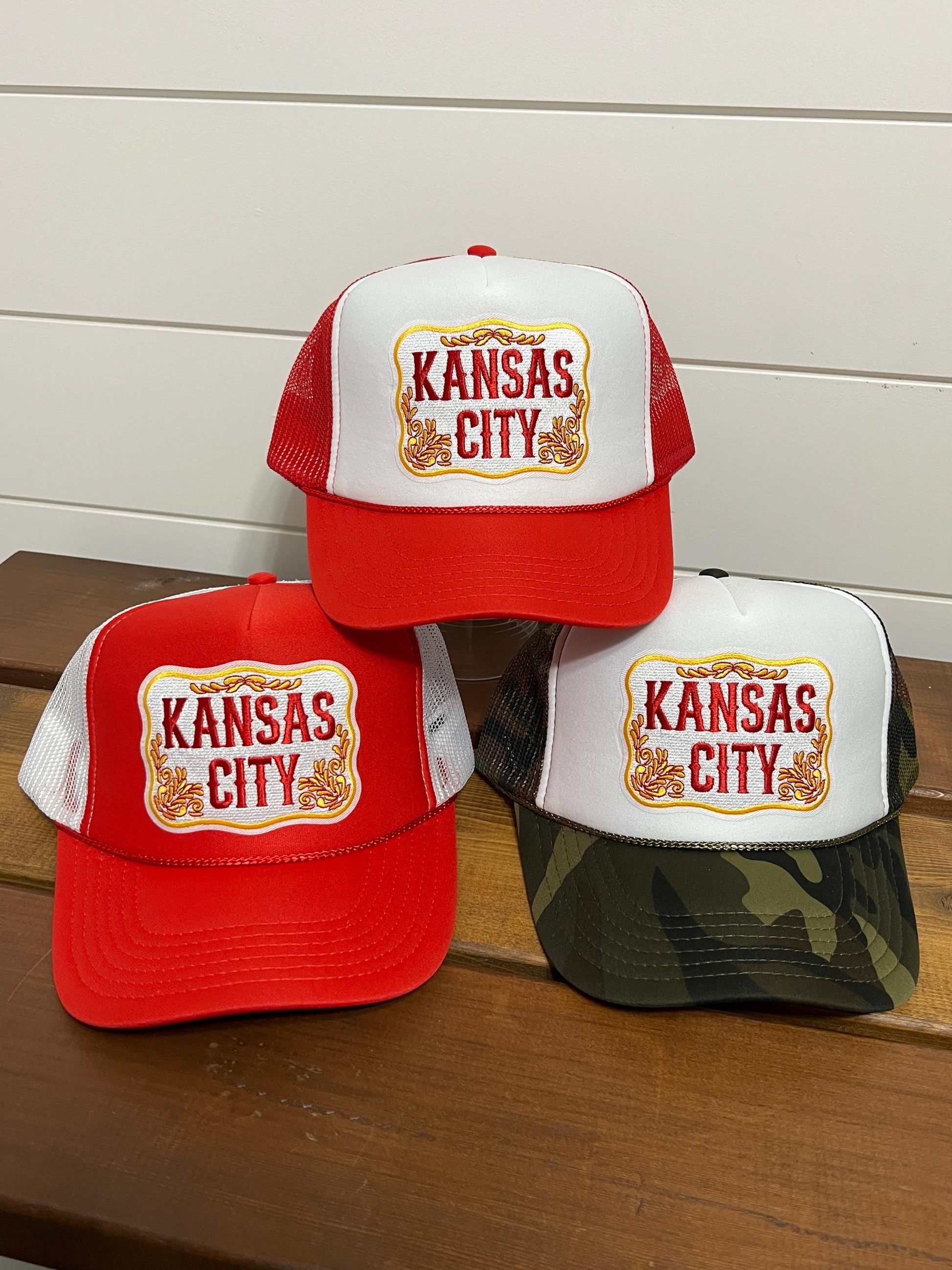 Kansas City Football Patch Hat, Kansas City Hat, Trucker Hat, Kansas City Patch Hat, KC Hat, Chiefs Hat