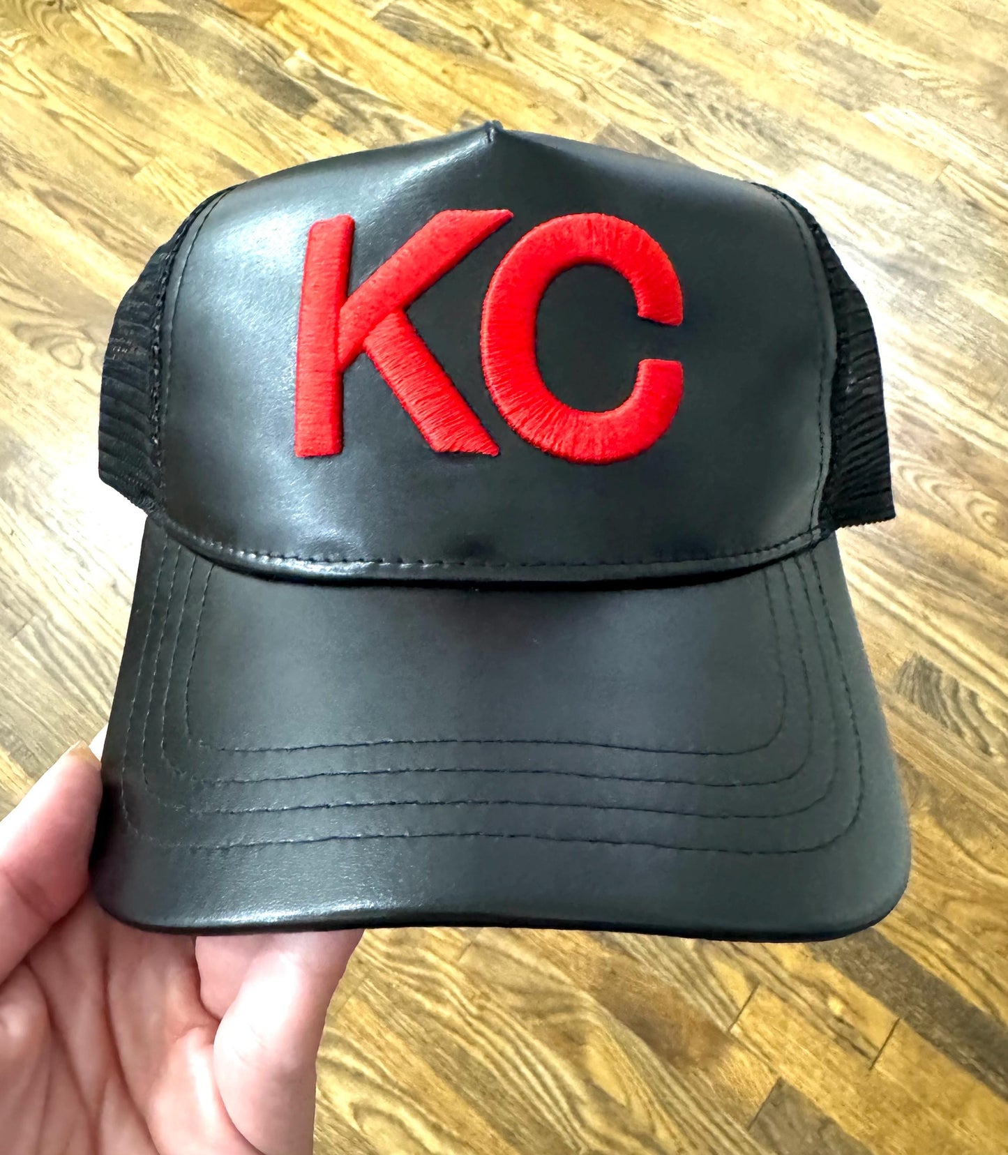 Kansas City Faux Leather Hat, Trucker Hat, Kansas City Hat, KC Hat