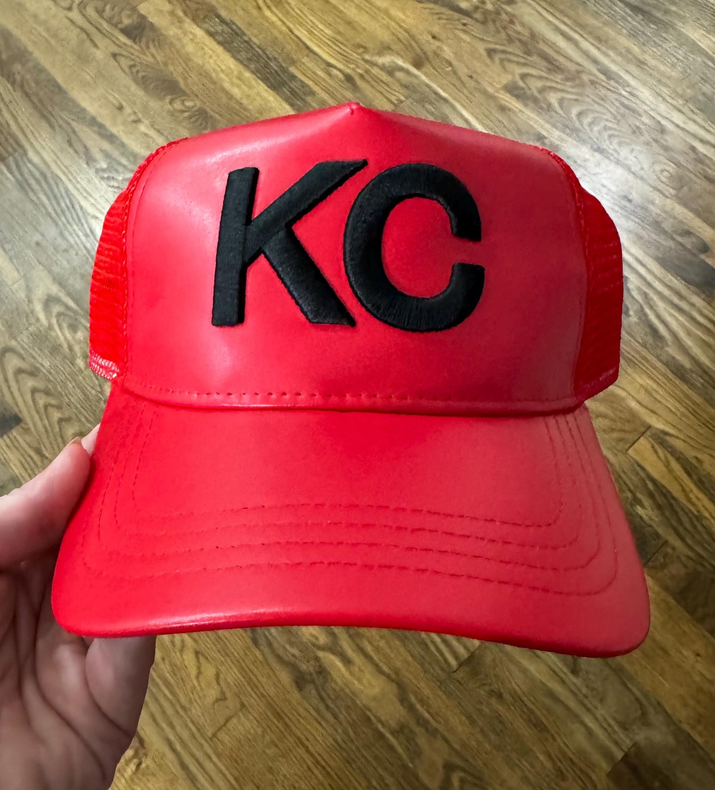 Kansas City Faux Leather Hat, Trucker Hat, Kansas City Hat, KC Hat