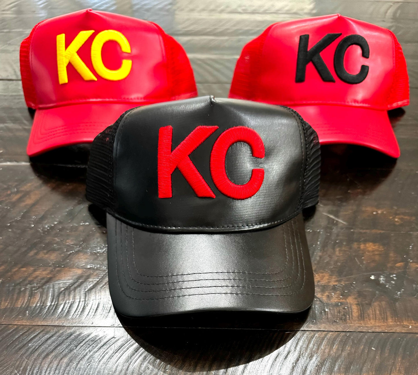 Kansas City Faux Leather Hat, Trucker Hat, Kansas City Hat, KC Hat