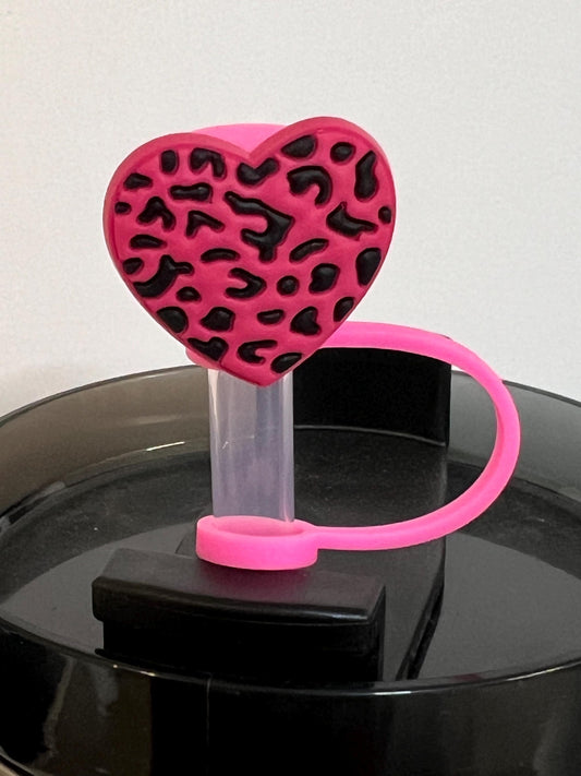 Pink leopard heart straw topper (10mm)