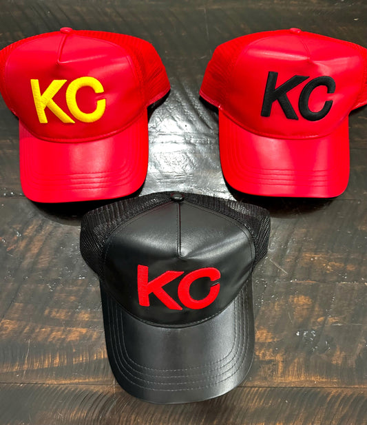 Kansas City Faux Leather Hat, Trucker Hat, Kansas City Hat, KC Hat