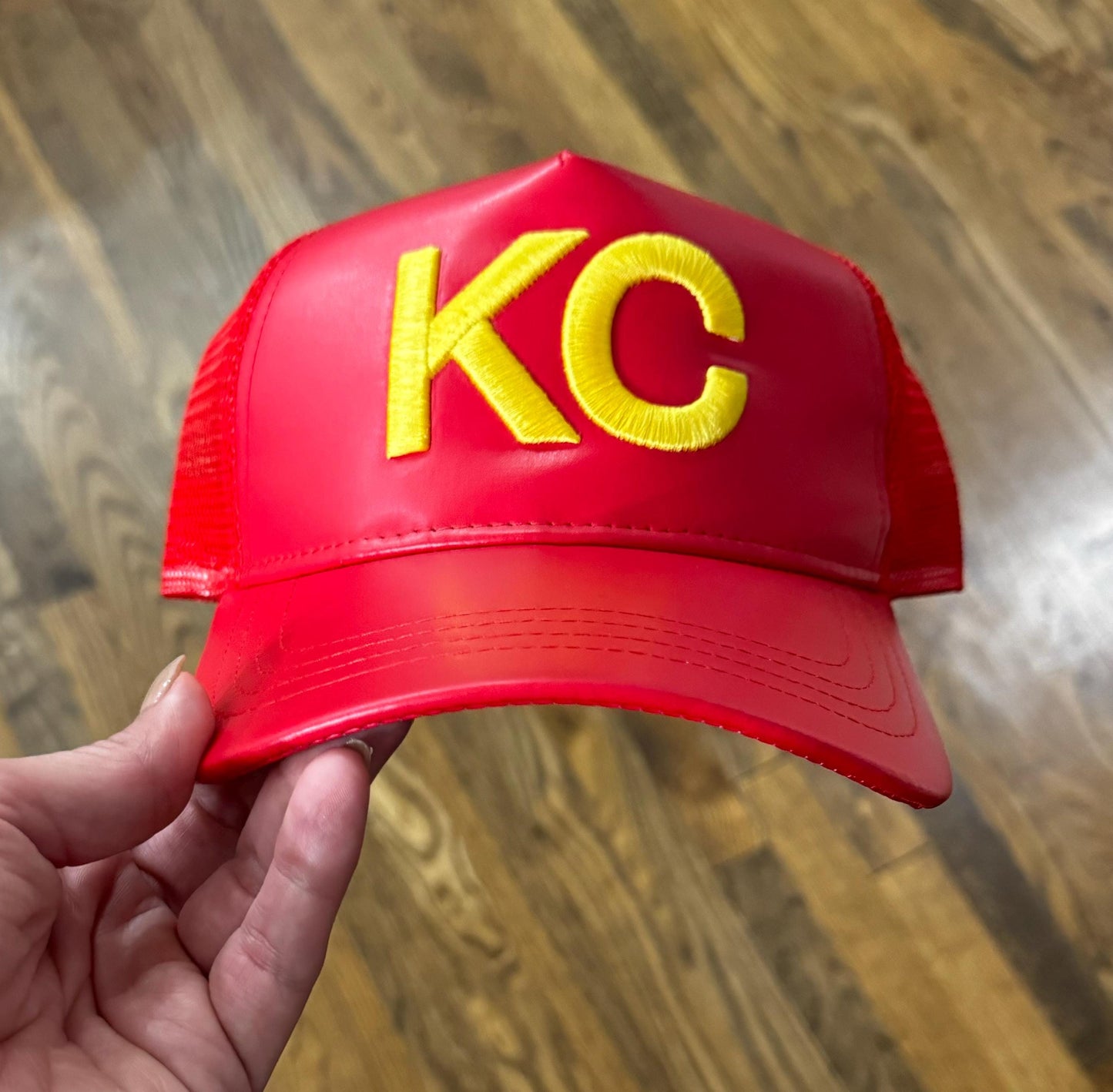 Kansas City Faux Leather Hat, Trucker Hat, Kansas City Hat, KC Hat