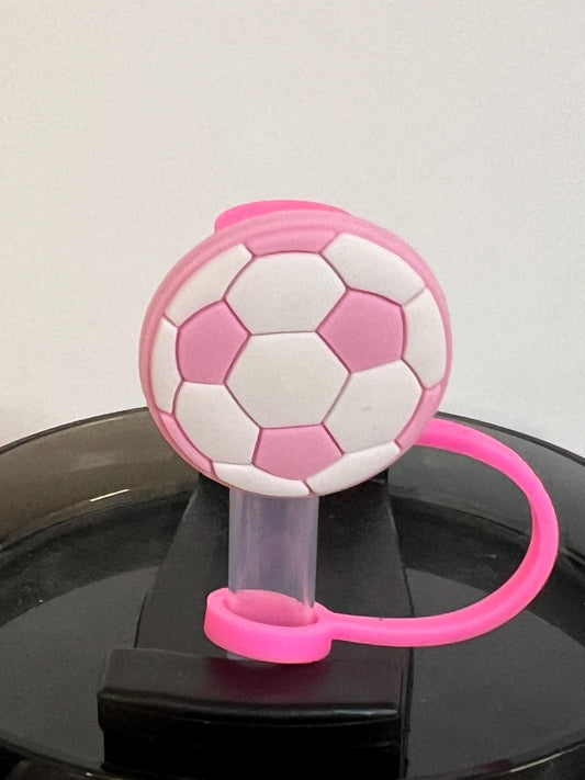 Pink soccer ball straw topper (10mm)