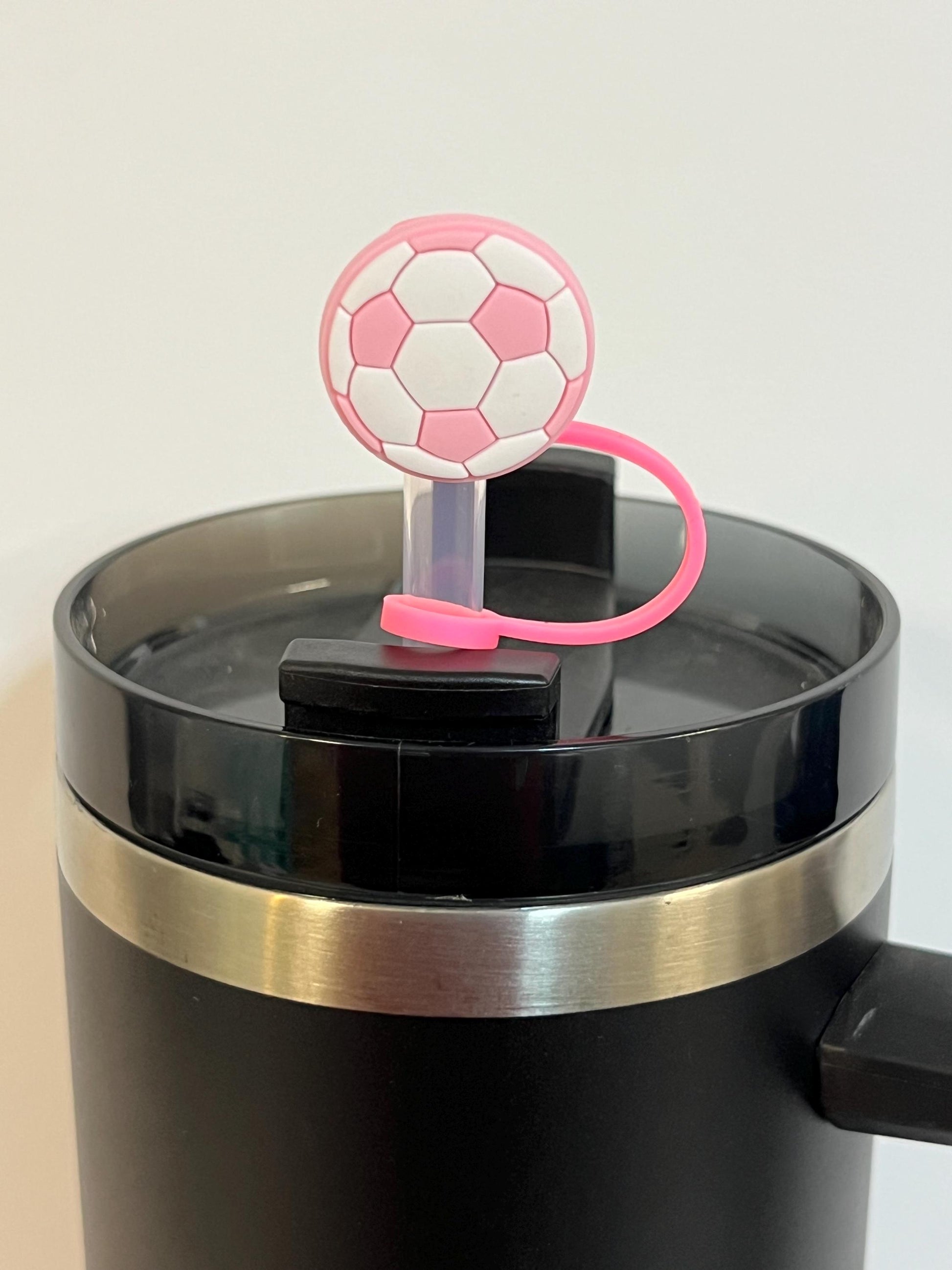 Pink soccer ball straw topper (10mm)