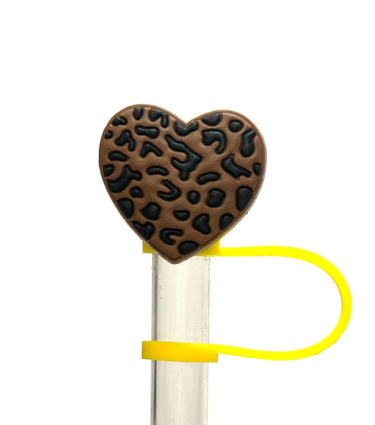 Leopard print heart straw topper (10mm)