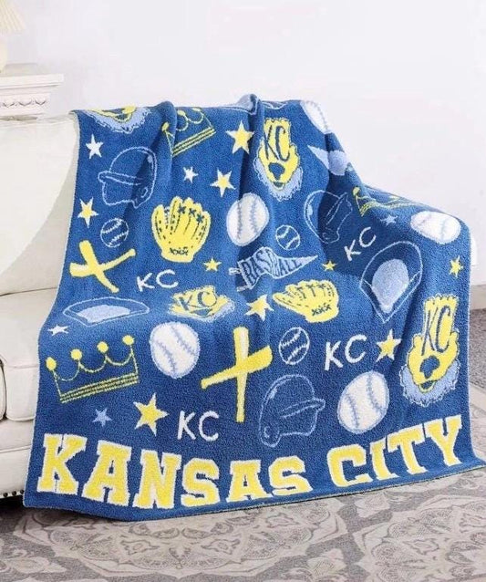 Large Kansas City Baseball Blanket, 100% Polyester Microfiber Blanket, Soft Sports Blanket, Baseball Blanket