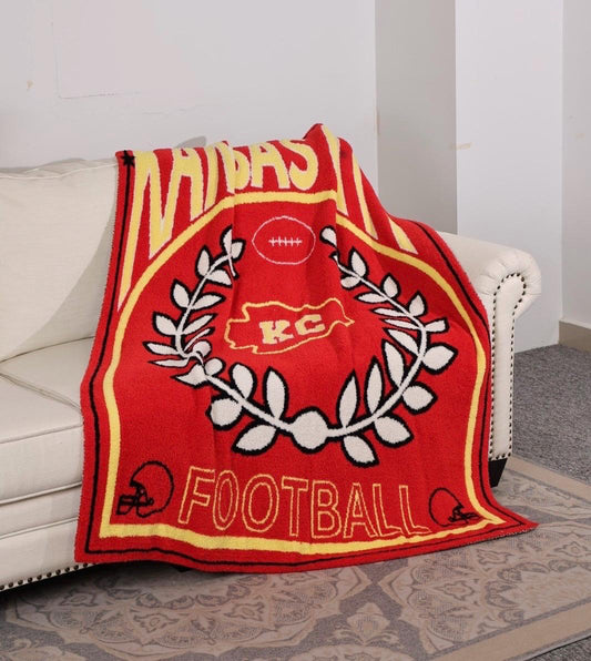 PRE-ORDER!!! New!! Large Kansas City Football Blanket, 100% Polyester Microfiber, Game Day Blanket, KC Game Day Blanket