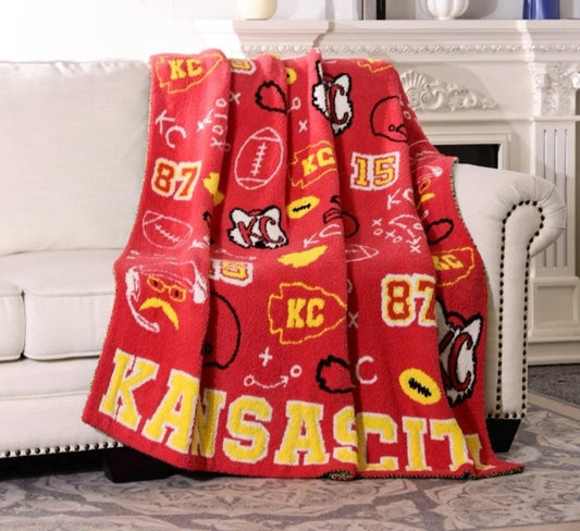 Large Kansas City Football Blanket, 100% Polyester Microfiber Blanket, Soft Sports Blanket, Football Blanket